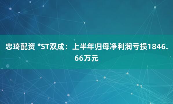 忠琦配资 *ST双成：上半年归母净利润亏损1846.66万元